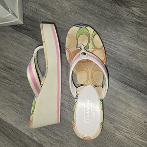 Coach Women's Felicite Thong Wedge Sandals Heels Size 8.5M Scribble Multicolor